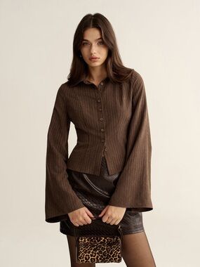 Commense Pinstripe Cropped Fitted Shirt